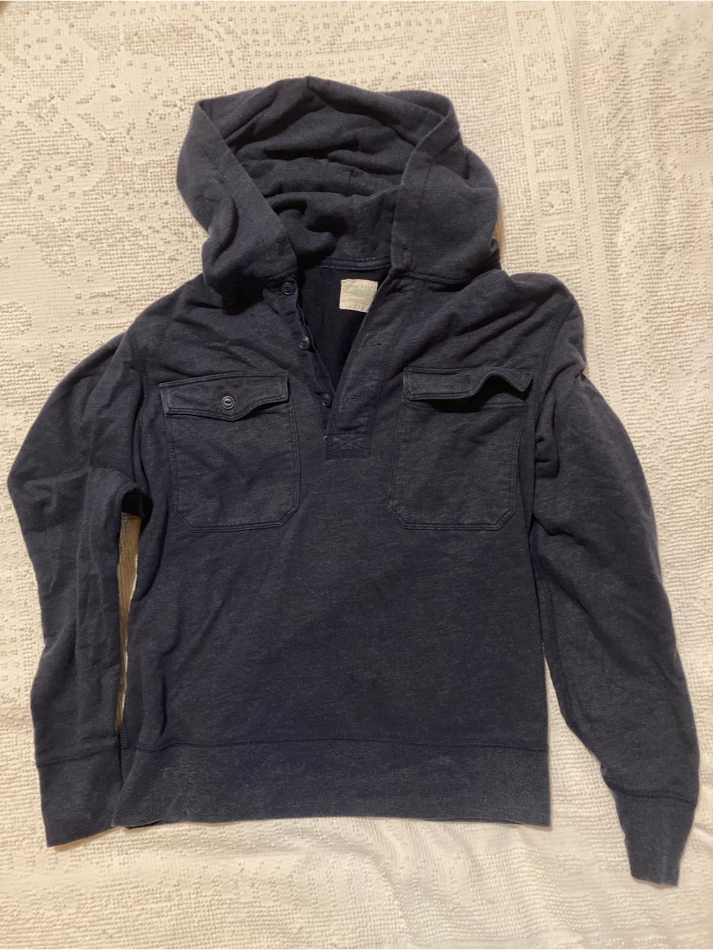 J. Crew Men's Dark Navy Hooded Pullover with Chest Pockets
